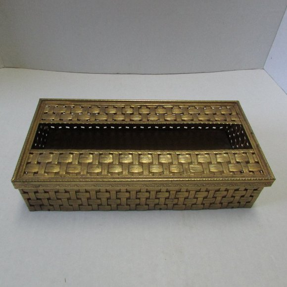 Stylebuilt Filigree Basket Weave Tissue Box Holder Cover Hollywood Regency Chic - Picture 2 of 7